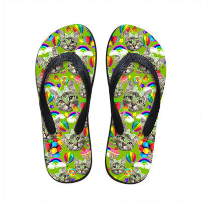 Trendy Cute Ladies Colorful Cat Print Stylish Slippers