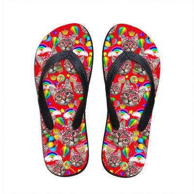 Trendy Cute Ladies Colorful Cat Print Stylish Slippers