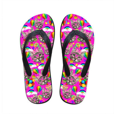 Trendy Cute Ladies Colorful Cat Print Stylish Slippers