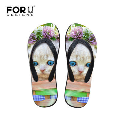 Design Brand Women Flip Flops Flower Cute Cat Sandal