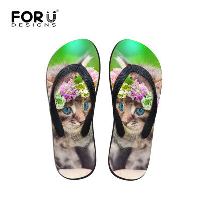 Design Brand Women Flip Flops Flower Cute Cat Sandal