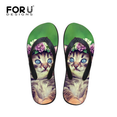 Design Brand Women Flip Flops Flower Cute Cat Sandal