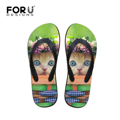 Design Brand Women Flip Flops Flower Cute Cat Sandal