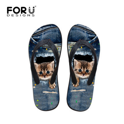 Design Brand Women Flip Flops Flower Cute Cat Sandal