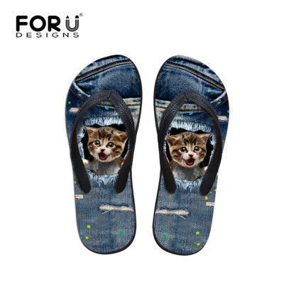 Design Brand Women Flip Flops Flower Cute Cat Sandal